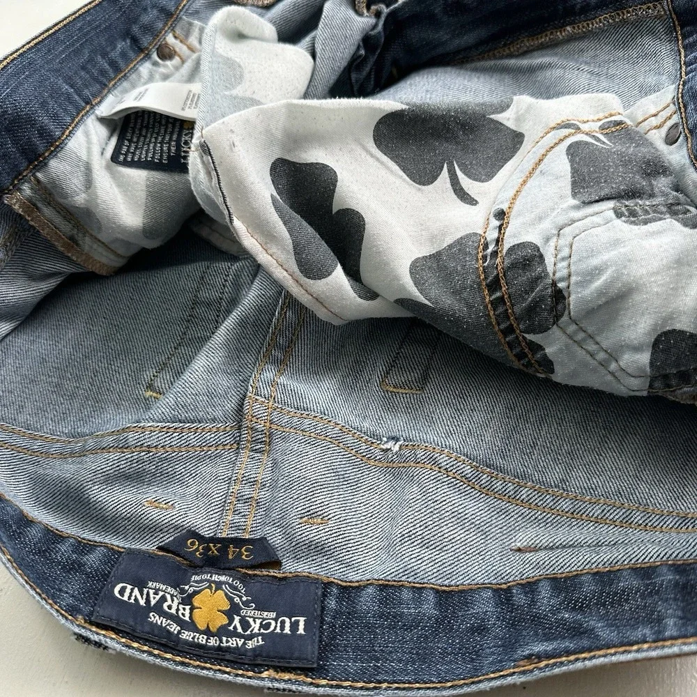 Lucky Brand 329 Straight Jeans Men actual 34x34‎ Blue Distressed Italian Denim